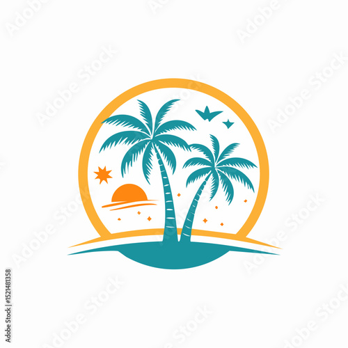 Vector logo and print design templates, summer palms, tropical hand drawn illustrations, tropical surfing concept, vacation and travel, palm trees and hippie boho elements