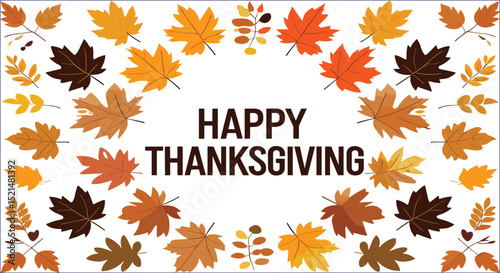 Happy Thanksgiving With Colorful Autumn Leaves Circle Background For Seasonal Greetings