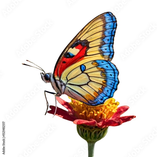 Colorful Butterfly on Red Flower, image with white background 