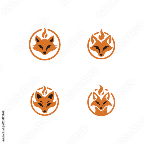 set collection fire fox head logo. modern animal emblem