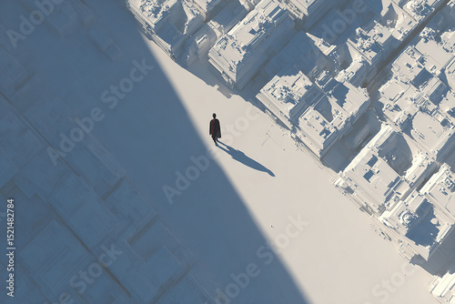 Human silhouette against a white city map