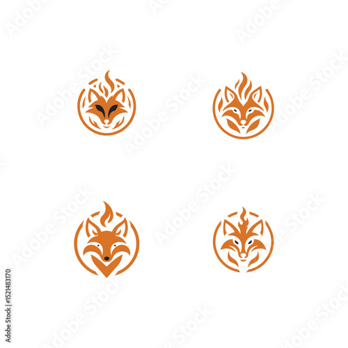 set collection fire fox head logo. modern animal emblem