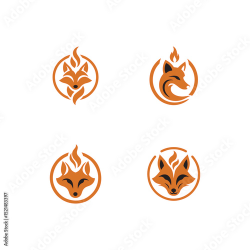 set collection fire fox head logo. modern animal emblem