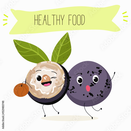 jaboticaba fruit cute funny cheerful characters. Vector hand drawn  illistration.