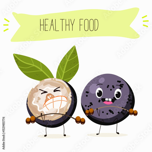 jaboticaba fruit cute funny cheerful characters. Vector hand drawn  illistration.