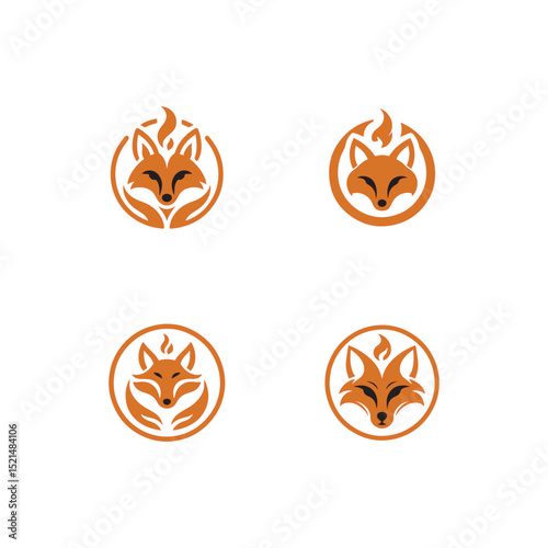 set collection fire fox head logo. modern animal emblem