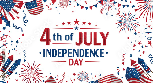 Celebratory independence day design featuring patriotic banners and fireworks vector illustration