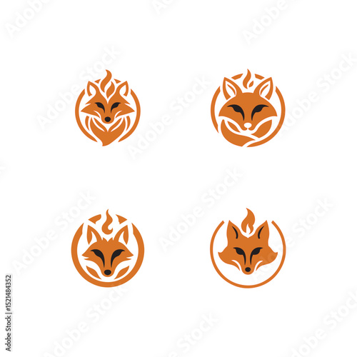 set collection fire fox head logo. modern animal emblem