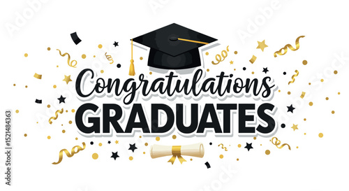 Congratulations graduates design with graduation cap and celebration elements vector illustration