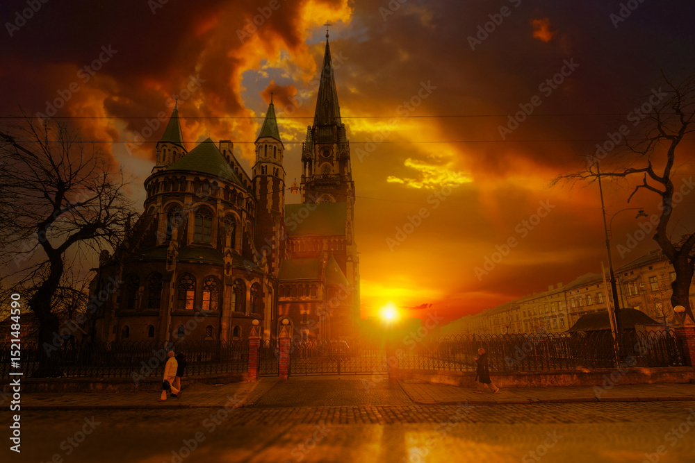 Fototapeta premium St. Olha and Elizabeth Church in Lviv at Sunset