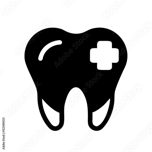 Black tooth icon with white cross bandage for dental care