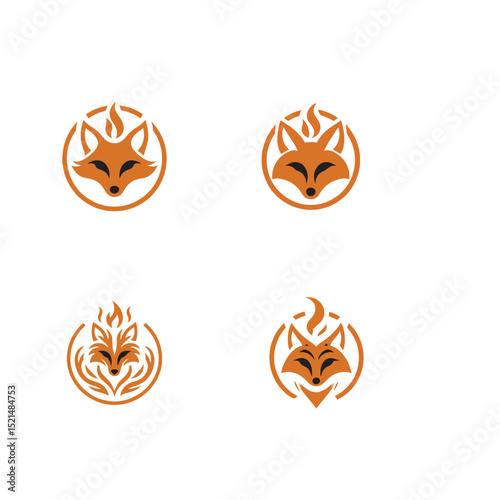 set collection fire fox head logo. modern animal emblem