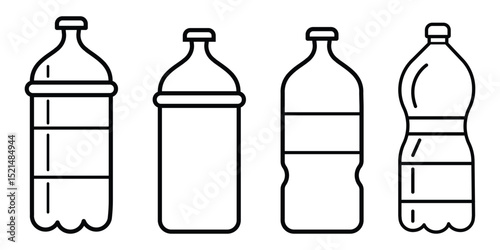 Plastic drinking water bottle container shape outline design pack beverage packaging hydration icon set vector illustration collection.