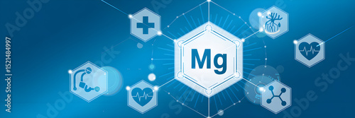 Magnesium Medical Infographic with Hexagonal Nodes and Blue Scientific Interface