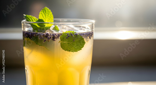 Refreshing Summer Drink With Mint And Lavender In A Glass