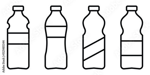 Bottle beverage container outline collection isolated minimal shape design packaging plastic water drink fluid icon vector illustration set.