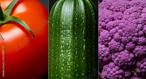 Vibrant Trio Of Fresh Vegetables Displaying Natural Textures And Colors