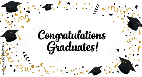 Graduation celebration design with caps and confetti for congratulatory cards vector illustration