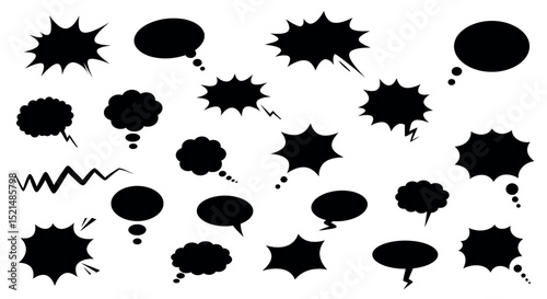 Comic book speech bubbles and explosive elements for creative design projects vector illustration