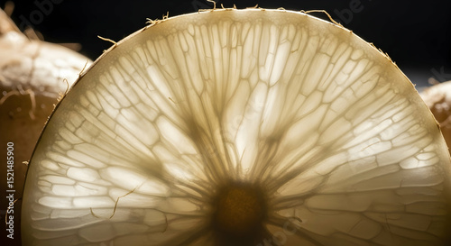 Intricate Translucent Patterns Of Sliced Jicama Illuminated From Behind