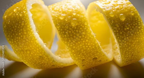 Striking Image Of Lemon Peel Twist With Water Droplets Revealing Bright Citrus Freshness
