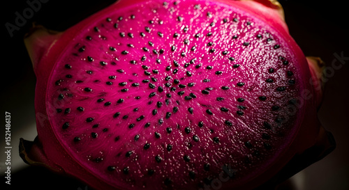 Exotic Pink Dragon Fruit With Black Seeds Close Up View