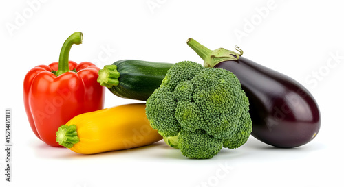 Colorful And Fresh Harvested Vegetables With Zucchini And Broccoli On White