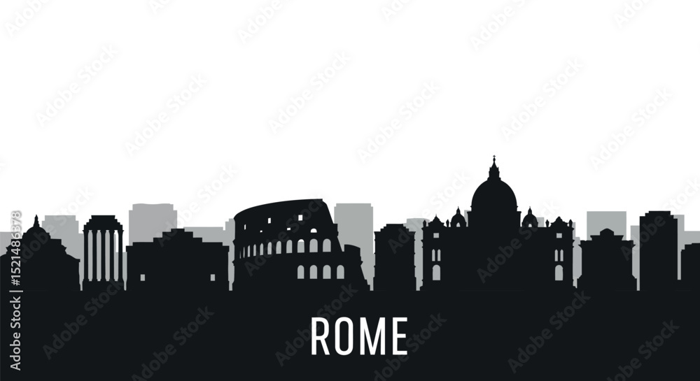 Fototapeta premium Rome skyline silhouette featuring iconic landmarks for design and print vector illustration