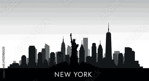 New york city skyline silhouette with statue of liberty at sunset for urban design vector illustration