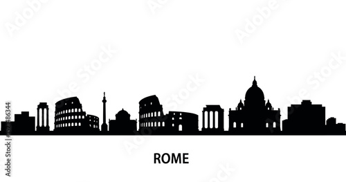 Skyline silhouette of iconic rome landmarks for design projects vector illustration