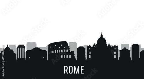 Rome skyline silhouette featuring iconic landmarks for design and print vector illustration