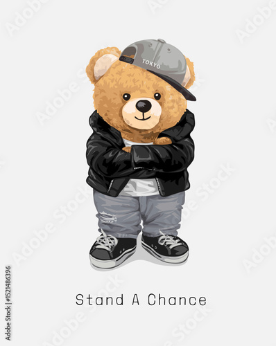 cool bear in street fashion arm crossed vector illustration hand drawn - not auto trace