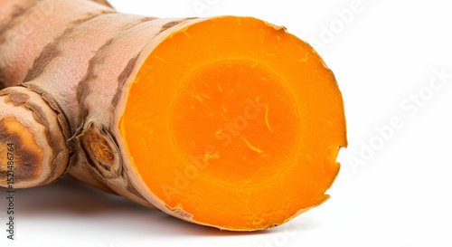 Vibrant Cross Section Of Fresh Turmeric Root Displaying Intense Orange Hue