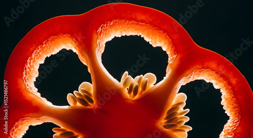 Striking Cross Section Of Fresh Red Bell Pepper Against A Dark Backdrop