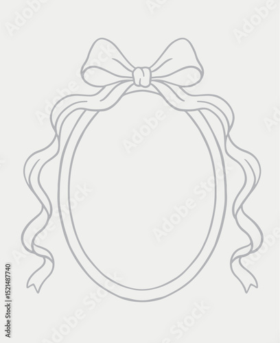 Vintage ribbon bow wedding crest frame. Botanical frame.