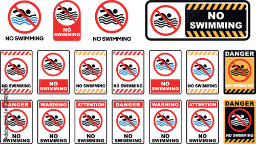 Collection of no swimming vector signs