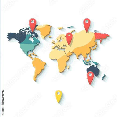 Vibrant World Map with Location Pins on White Background Illustrating Global Destinations and International Travel