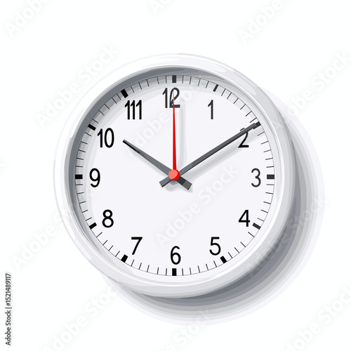 Wall Clock Featuring Red Second Hand and Black Minute and Hour Hands on White Background Showing Precise Time in Bright Lighting