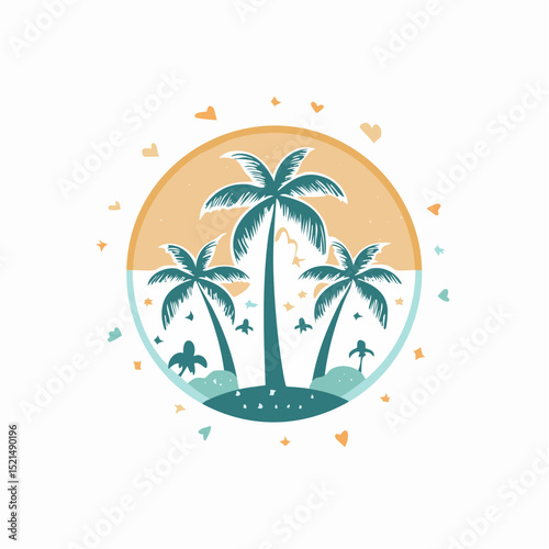 Vector logo and print design templates, summer palms, tropical hand drawn illustrations, palm trees boho elements, grid patterns and prints with square elements for social media and posts, stationery