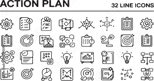 Set of vector icons of people for web design featuring various business and digital symbols