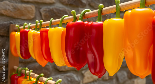 Colorful Display Of Freshly Harvested Sweet Peppers At Farmers Market