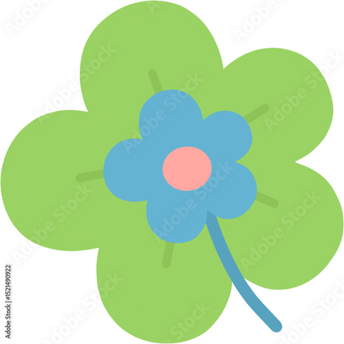 green clover leaf with blue flower isolated on white background