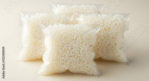 Bags Of White Granules, Plastic Sealed Package Of Industrial Or Chemical Product