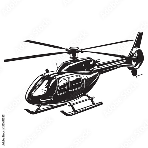 Helicopter silhouette with sharp contours – Helicopter illustration – Minimalist Helicopter vector – Vehicle silhouette

