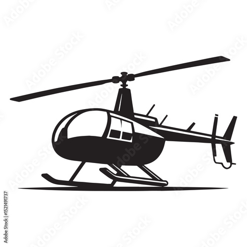 Tactical Helicopter silhouette on patrol – Helicopter illustration – Minimalist Helicopter vector – Vehicle silhouette

