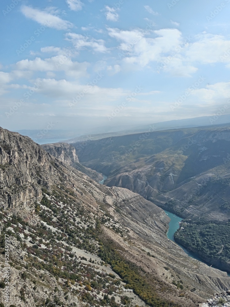 Obraz premium aerial view of the Sulak Canyon, Dagestan, Russia, Dubki village observation deck