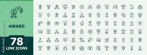 Award line icon set. Cup icon pack. Minimal icons set. Includes symbols for certificate, cup, success, winner, reward and more. Signs for web and mobile app.
