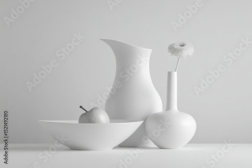 serene composition of soft flowing shapes and gentle curves featuring various objects arranged harmoniously