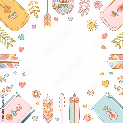 Vector illustration in simple linear style - design templates - hippie style - frames and prints with copy space for text