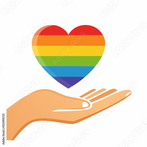 Png in flat simple linear style - hand and pride LGBT rainbow heart - Icon and symbol for sticker, print, banner
